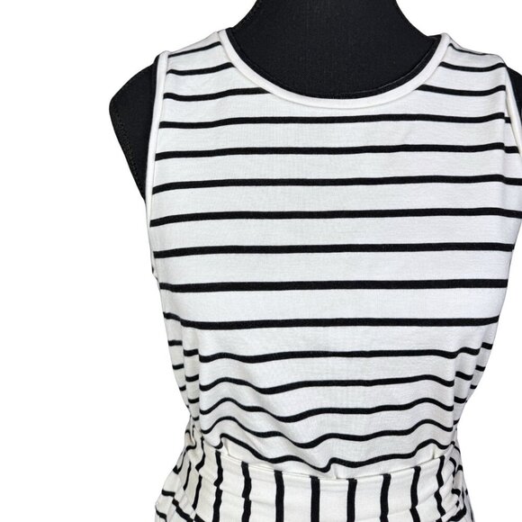 Banana Republic Black and White Striped Midi Dress – Soft Stretch, Tie Waist - Picture 3 of 7